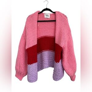 Women's Color Block Sweater - Pink, Red, and Purple